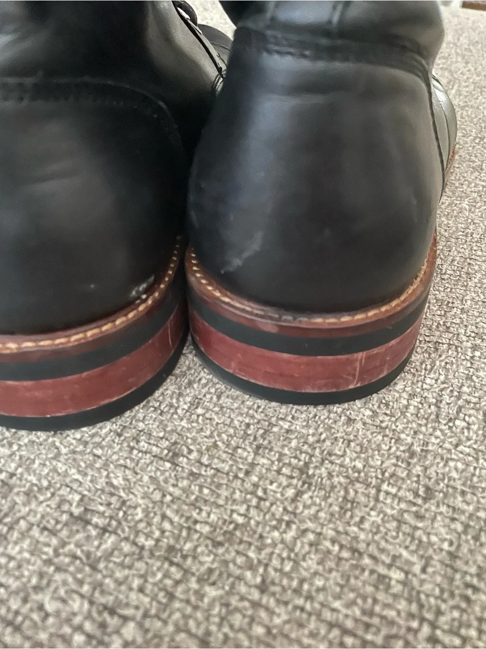 Express Black Leather Lace-Up Ankle Boots with Brown Stacked Sole